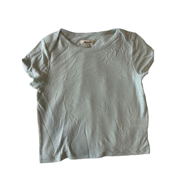 Madewell Contrast Bib Casual Crop Everyday Stretch Tee Iced Mint NWT M - Picture 2 of 8